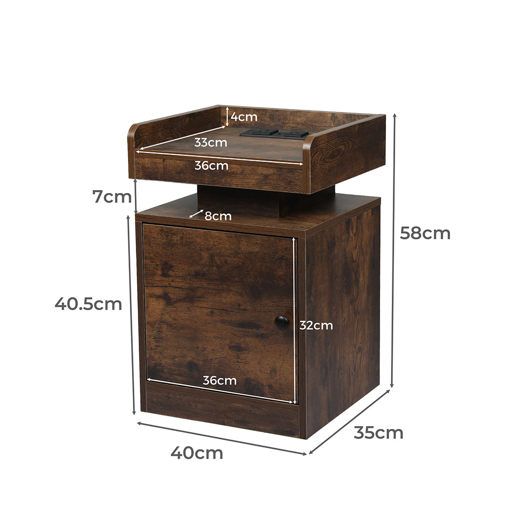 Levede Bedside Table USB Charger Outlet RGB Oak-1954802384819589122