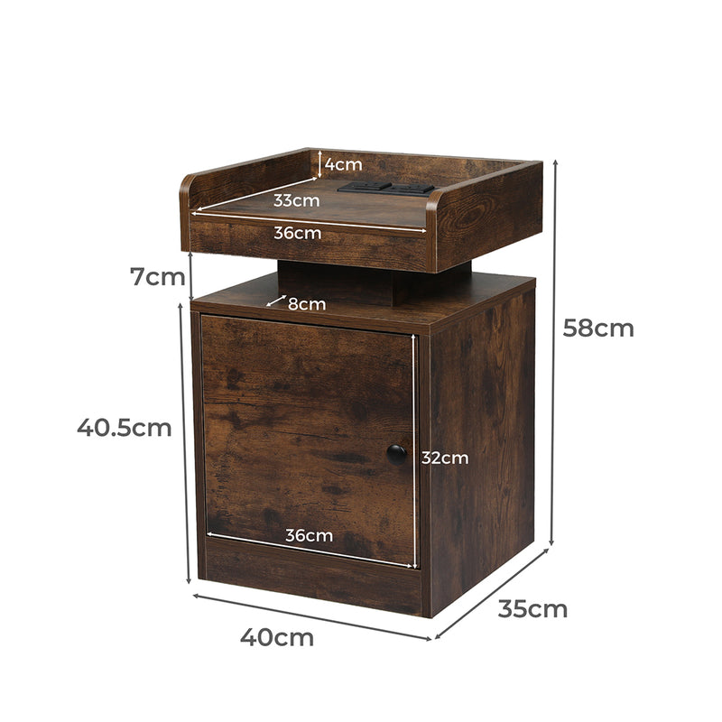 Levede Bedside Table USB Charger Outlet RGB Oak-1954802384819589122