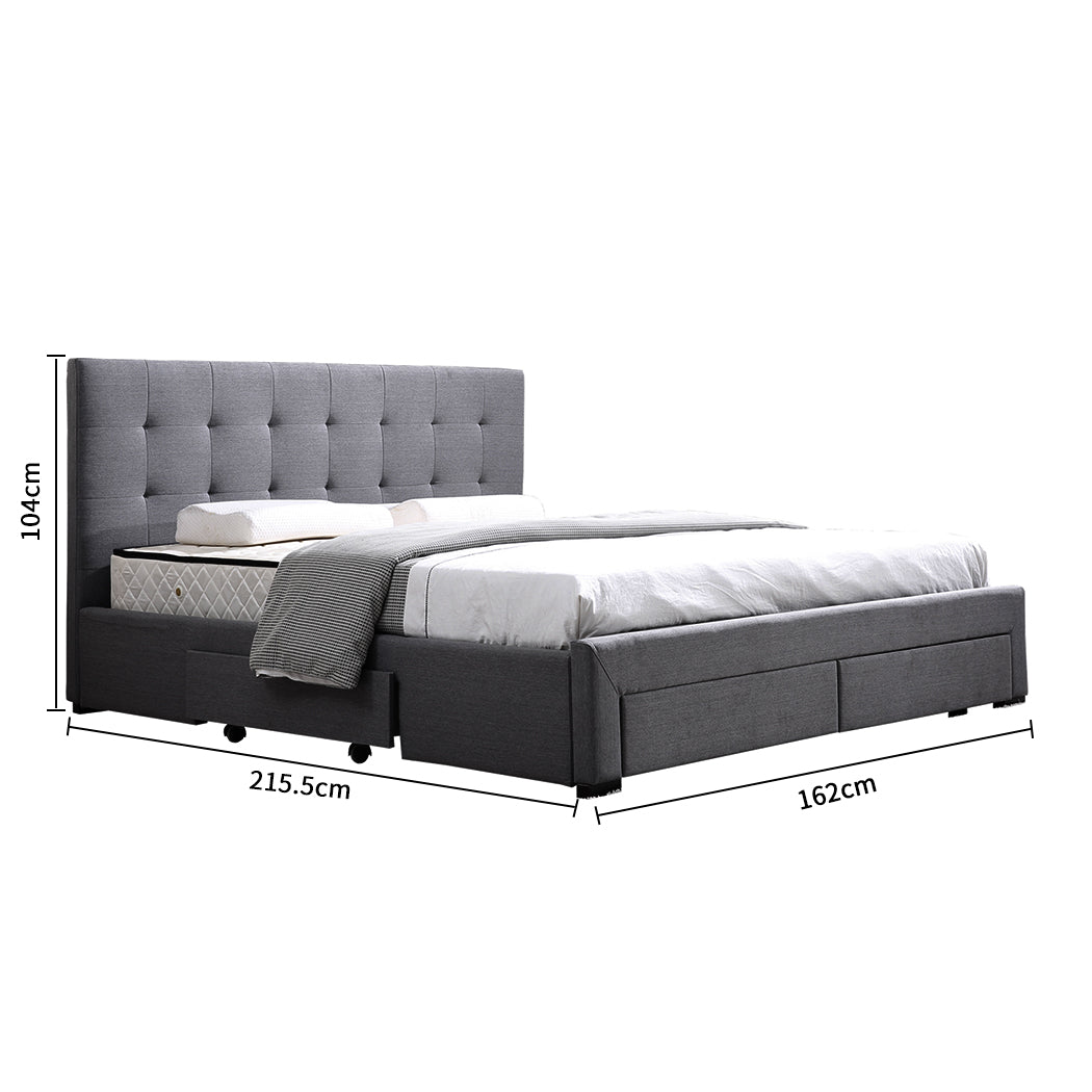 Levede Queen Bed Frame Fabric Tufted Dark Grey-1954802923942842370