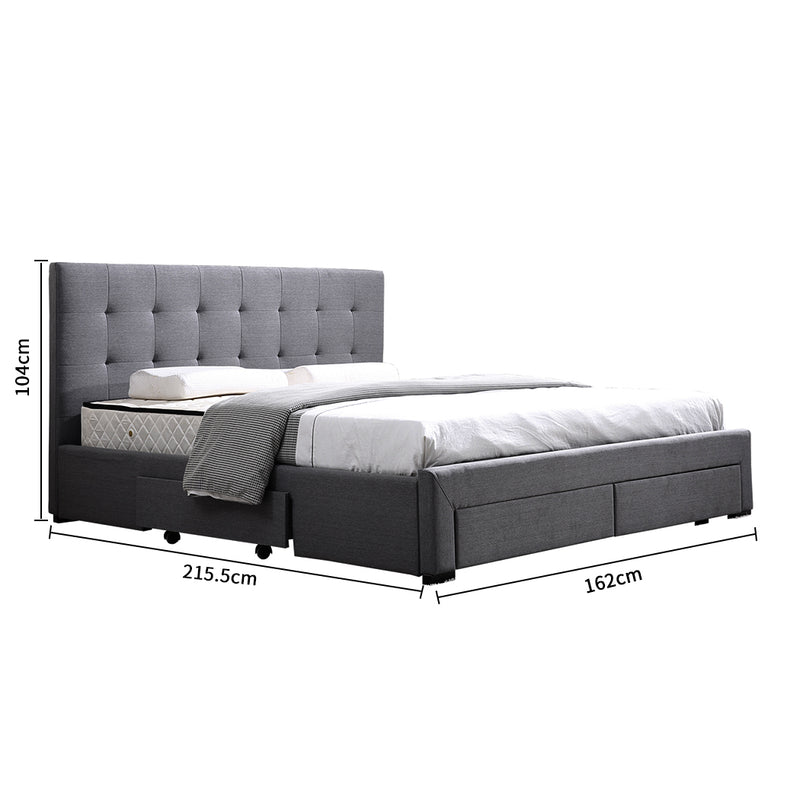 Levede Queen Bed Frame Fabric Tufted Dark Grey-1954802923942842370