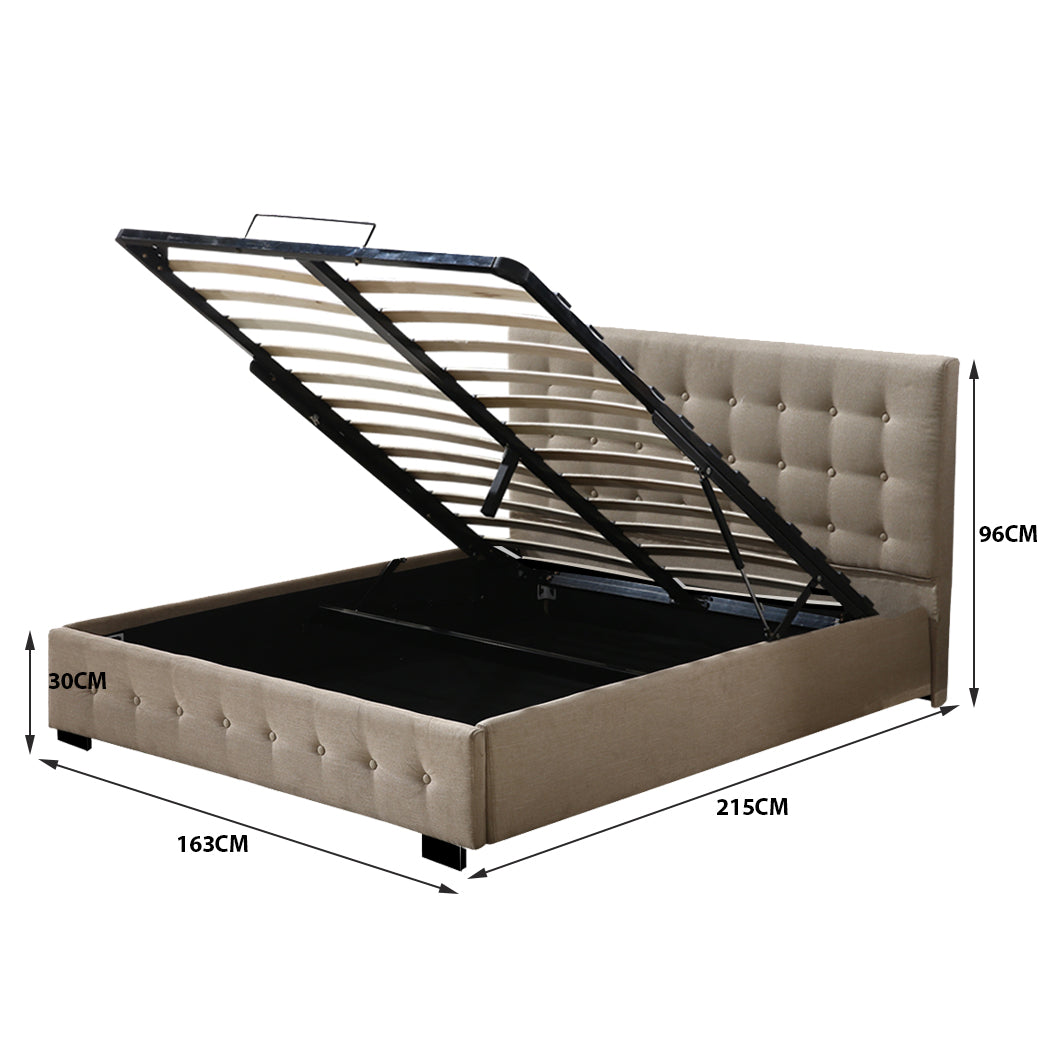 Levede Fabric Bed Frame Queen Tufted Beige-1910113203761844226