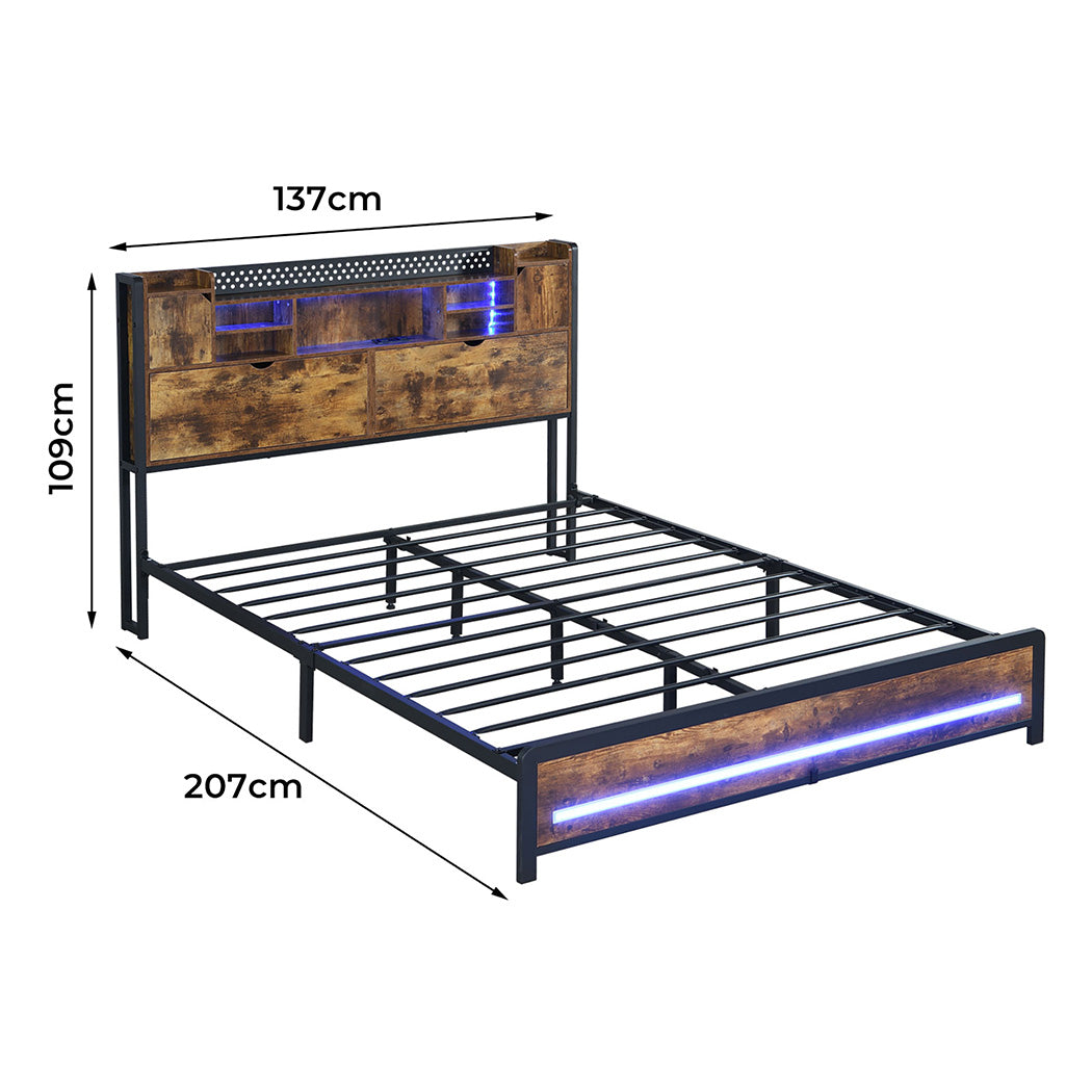 Levede Double Bed Frame Storage Headboard Industrial-1954802449265070082