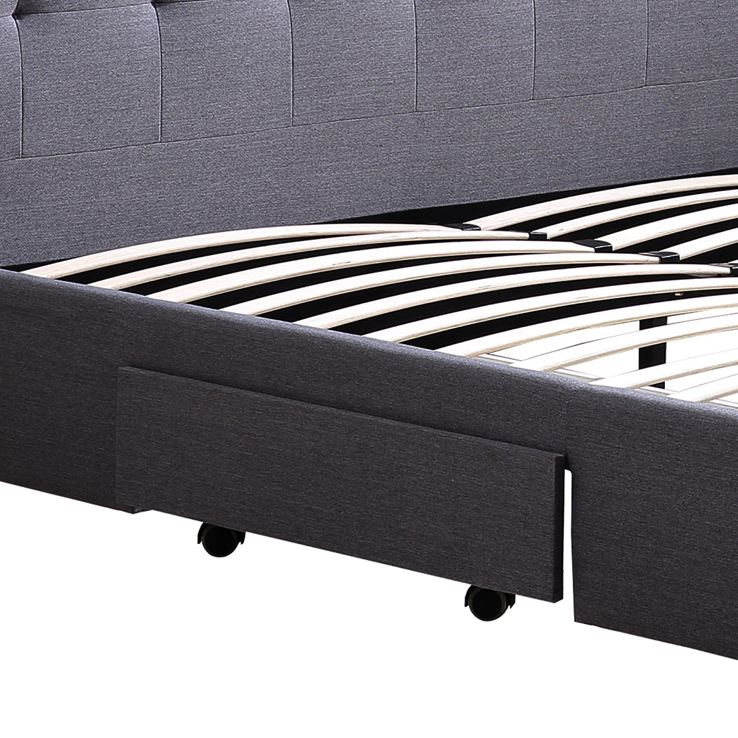 Levede Queen Bed Frame Fabric Tufted Dark Grey-1954802923942842371