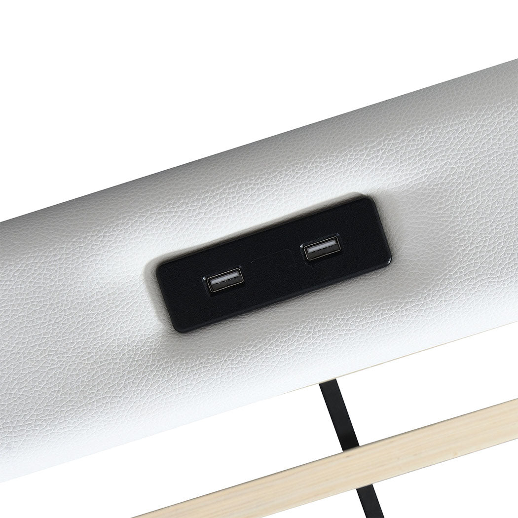 Single Package | Brighton LED Storage Bed Frame White & Glay Bonnell Spring Mattress (Medium Firm)