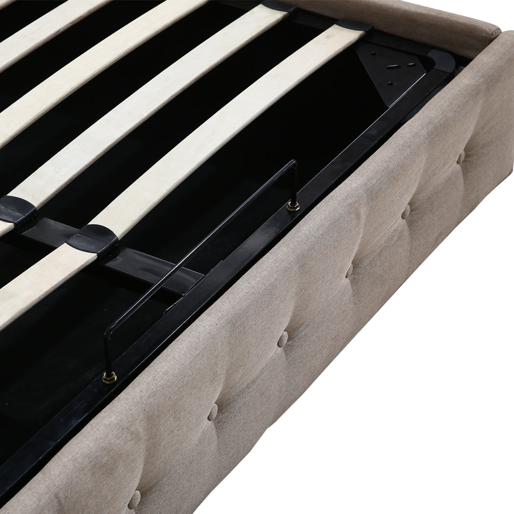 Levede Fabric Bed Frame Queen Tufted Beige-1910113203761844227