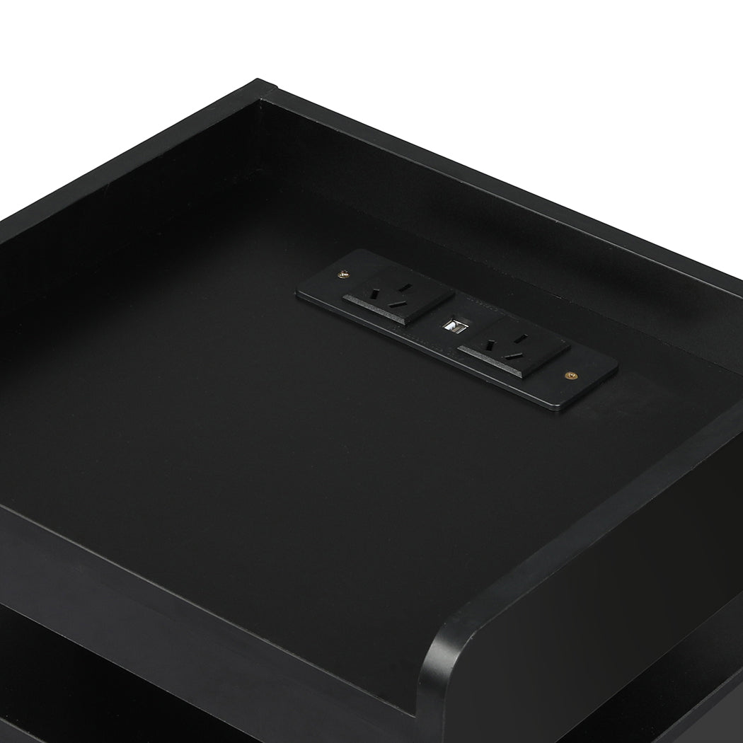 Levede Bedside Table USB Charger Outlet RGB Black-1954802384651816964