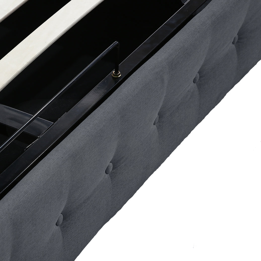 Levede Gas Lift Bed Frame Fabric Base Double Dark Grey-1910113203266916356