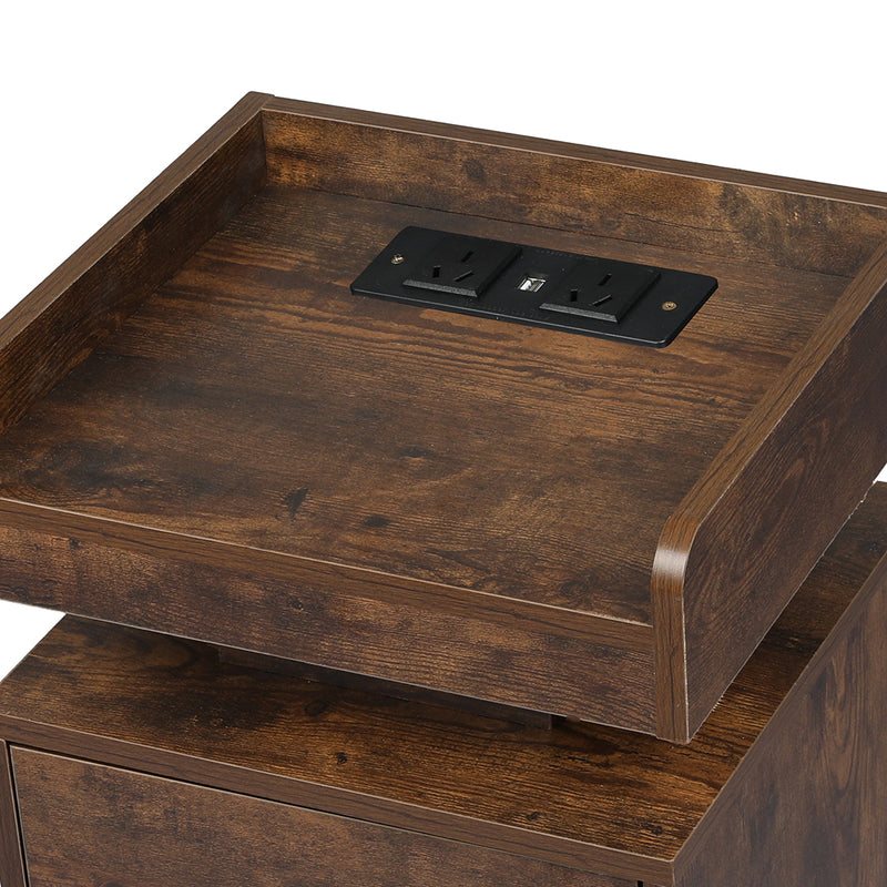 Levede Bedside Table USB Charger Outlet RGB Oak-1954802384819589124