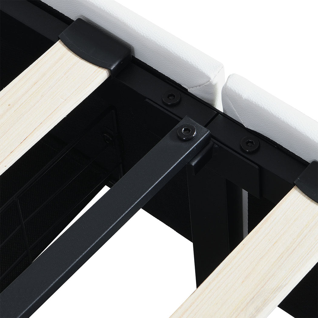 Single Package | Brighton LED Storage Bed Frame White & Glay Bonnell Spring Mattress (Medium Firm)