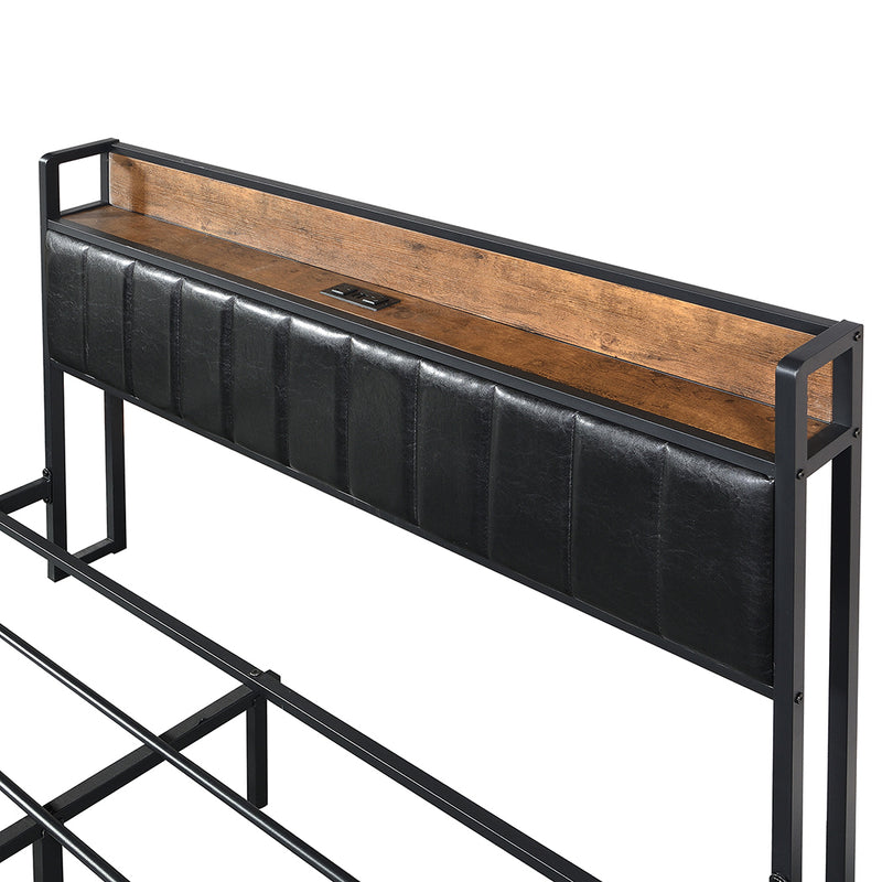 Levede Queen Bed Frame PU 4 Drawer USB Charge-1954802934239858693