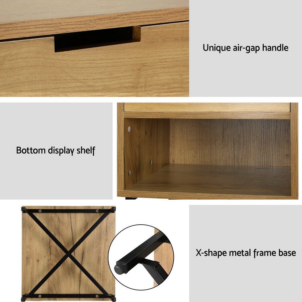 Industrial Style Bedside Table With Drawer Oak - Furniture > Bedroom - Bedzy Australia