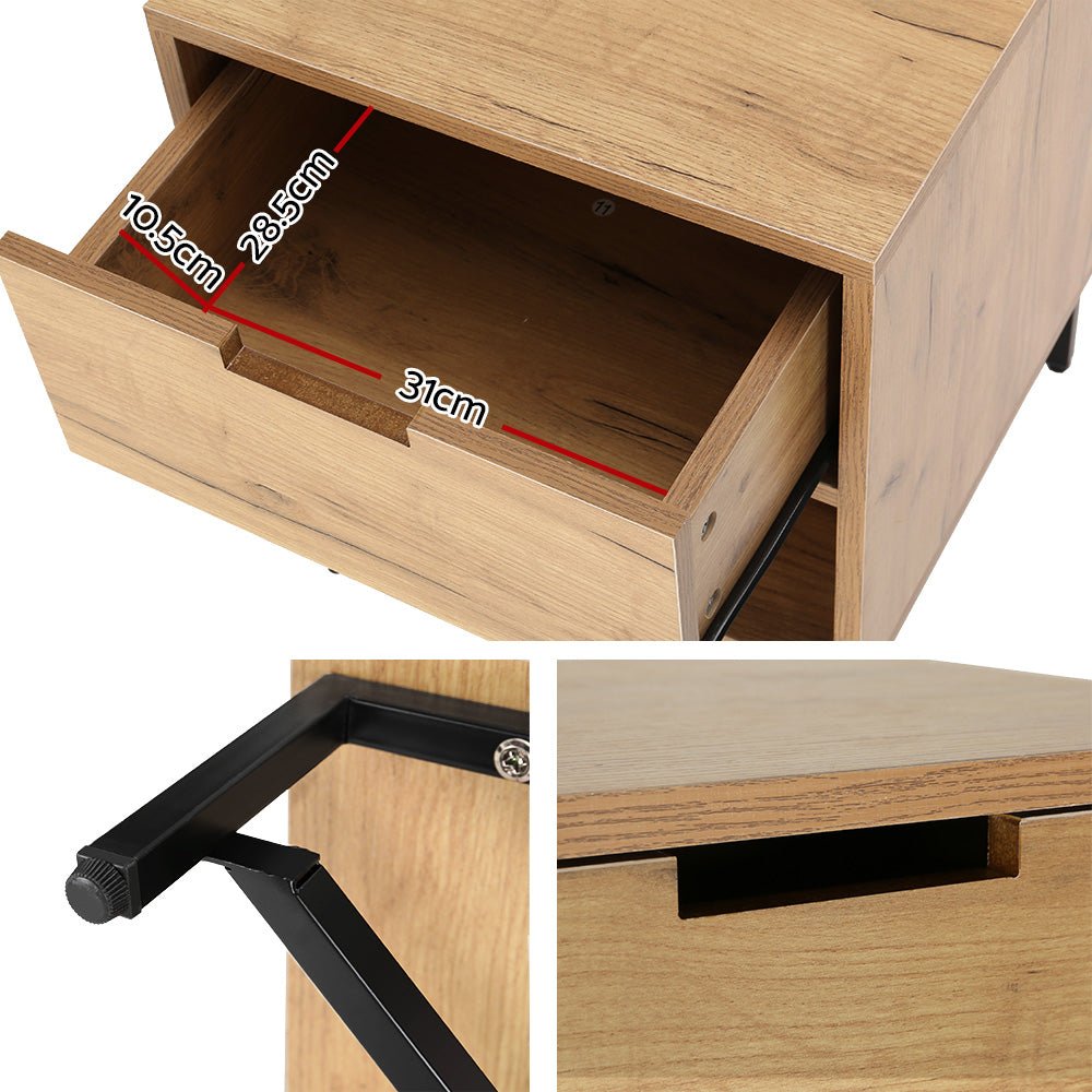 Industrial Style Bedside Table With Drawer Oak - Furniture > Bedroom - Bedzy Australia