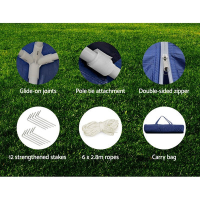 Instahut Gazebo 3x6m Marquee Wedding Party Tent Outdoor Camping Side Wall Canopy 6 Panel Blue - Home & Garden > Shading - Bedzy Australia