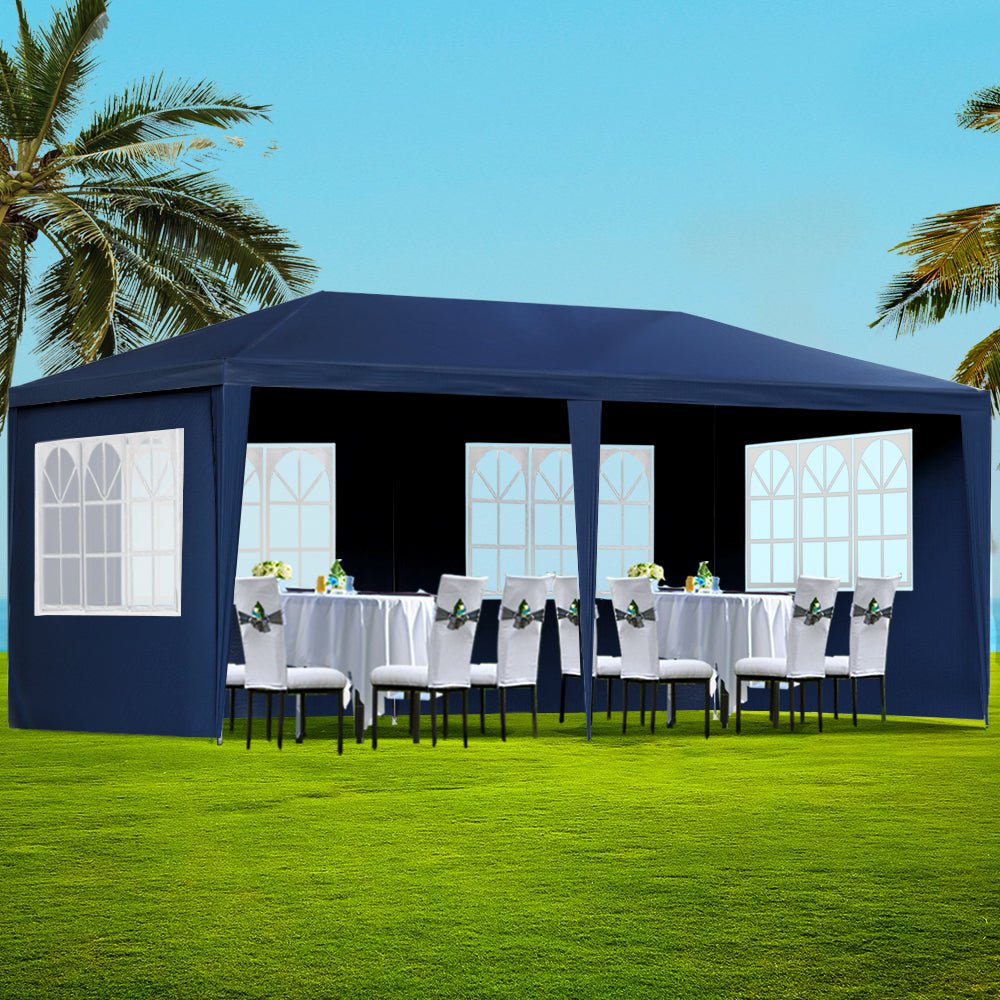 Instahut Gazebo 3x6m Marquee Wedding Party Tent Outdoor Camping Side Wall Canopy 6 Panel Blue - Home & Garden > Shading - Bedzy Australia