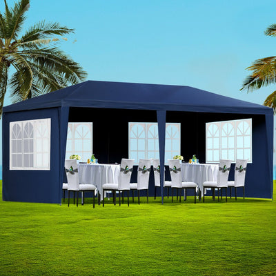 Instahut Gazebo 3x6m Marquee Wedding Party Tent Outdoor Camping Side Wall Canopy 6 Panel Blue - Home & Garden > Shading - Bedzy Australia