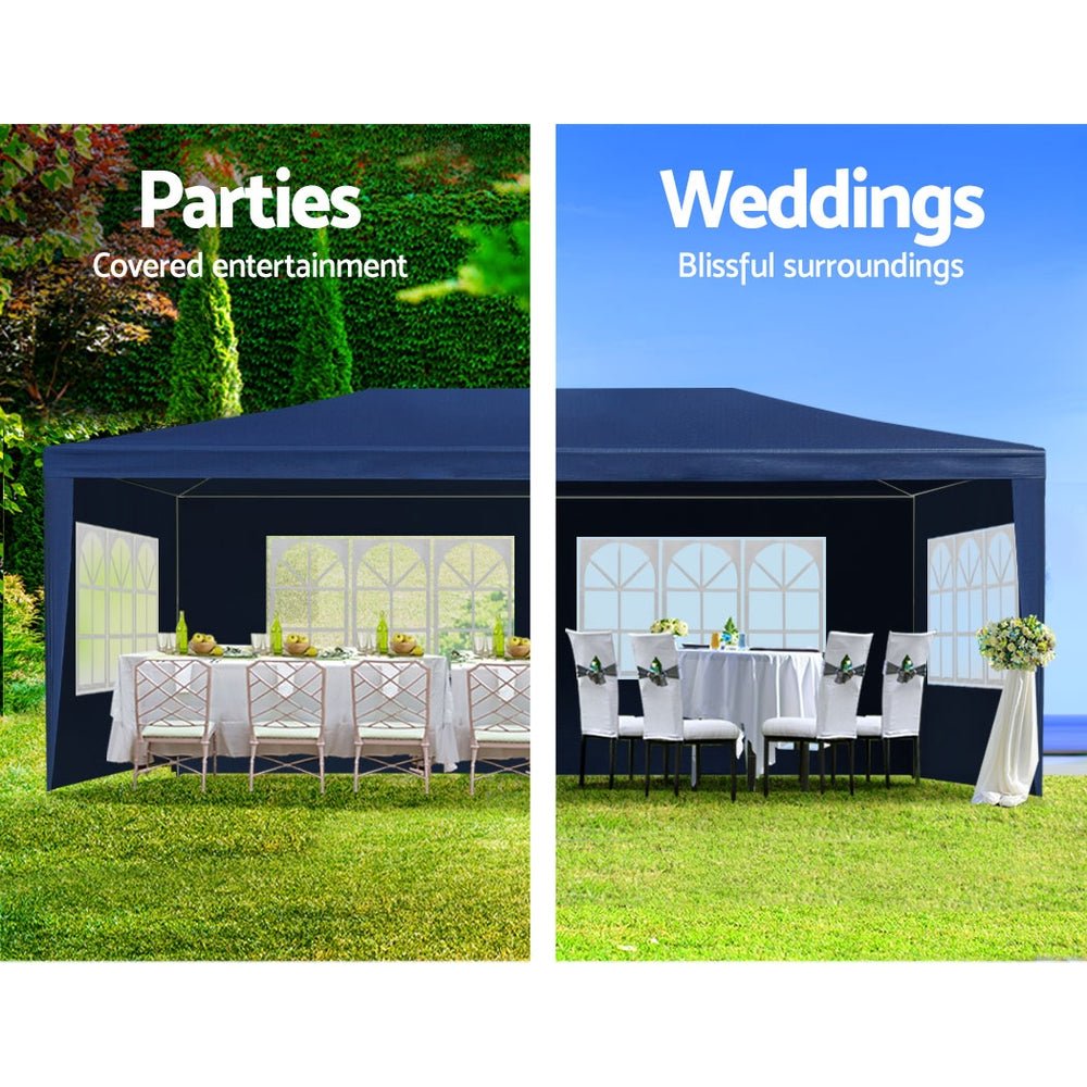 Instahut Gazebo 3x6m Marquee Wedding Party Tent Outdoor Camping Side Wall Canopy 6 Panel Blue - Home & Garden > Shading - Bedzy Australia