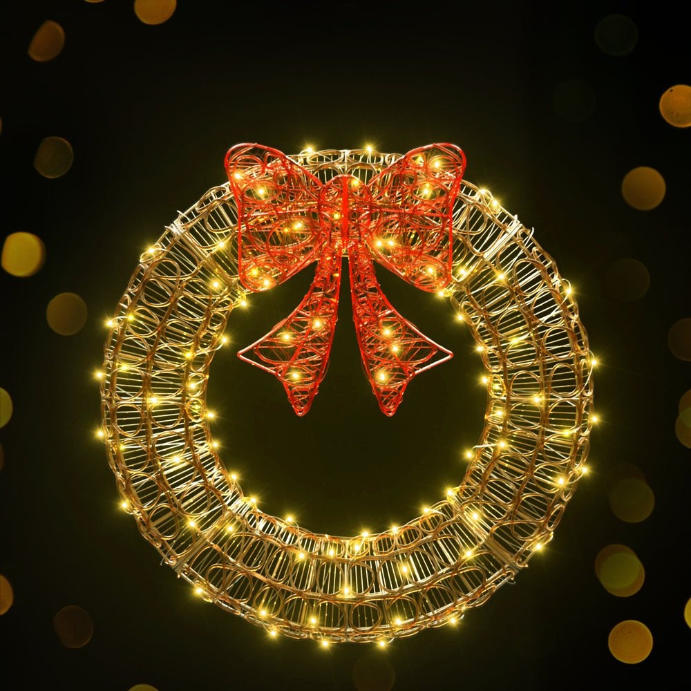 Jingle Jollys Christmas Lights 60cm Motif 160 LED Solar Wreath Xmas Decorations - Occasions > Christmas > Outdoor Decorations & Lights - Bedzy Australia