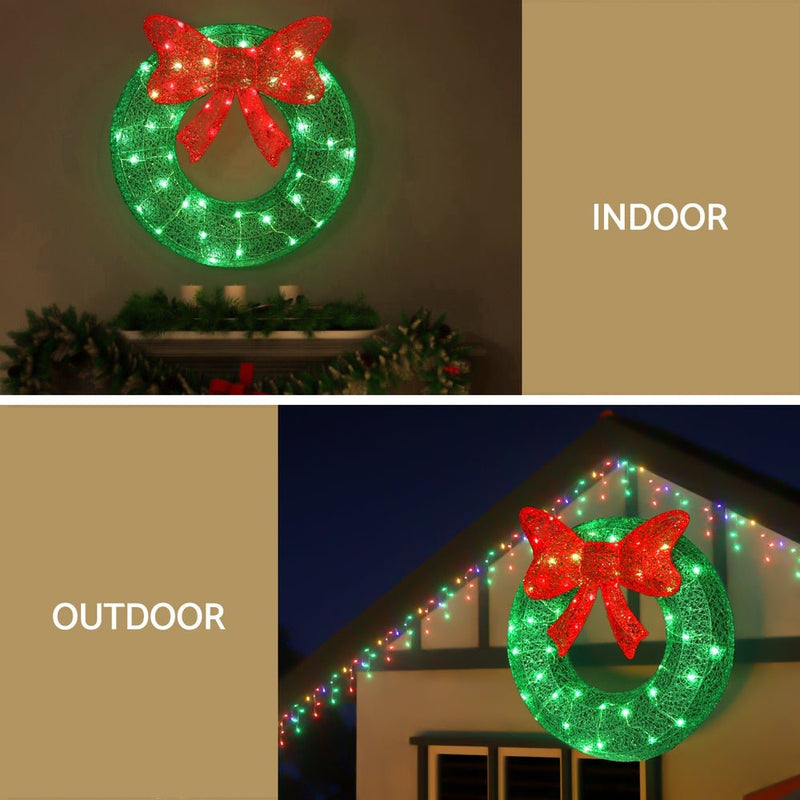Jingle Jollys Christmas Lights 60cm Motif 50 LED Solar Wreath Xmas Decorations - Occasions > Christmas > Outdoor Decorations & Lights - Bedzy Australia