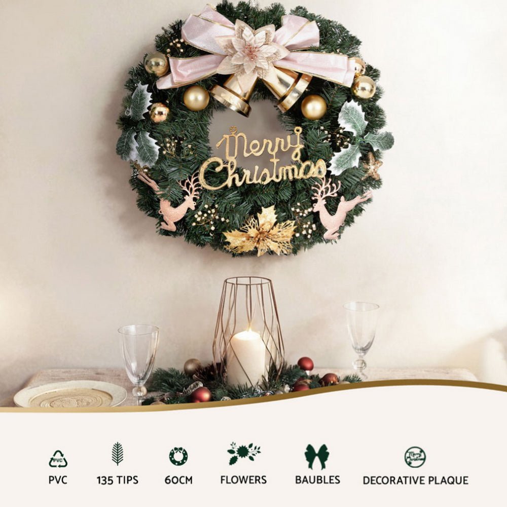 Jingle Jollys Christmas Wreath 60CM Garland Flowers Baubles Party Decorations - Occasions > Christmas > Christmas Wreaths & Garlands - Bedzy Australia