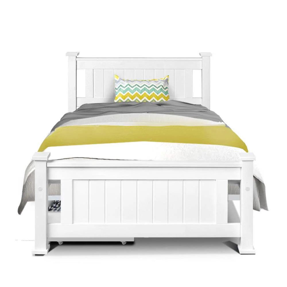 Single Premium Package | Cottesloe Wooden Bed With Two Drawers White, Alanya Euro Top Pocket Spring Mattress (Medium Firm) & Pillowtop Mattress Topper