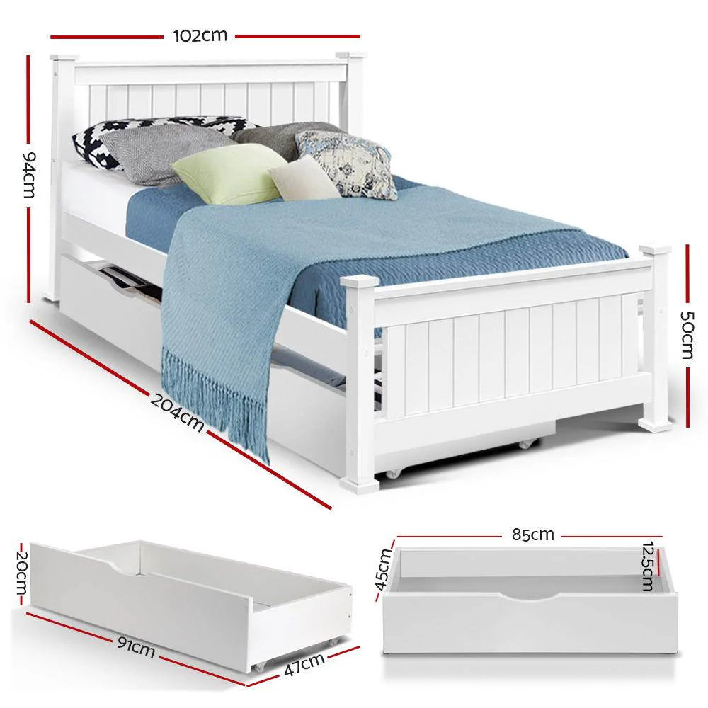 Single Premium Package | Cottesloe Wooden Bed With Two Drawers White, Alanya Euro Top Pocket Spring Mattress (Medium Firm) & Pillowtop Mattress Topper-5