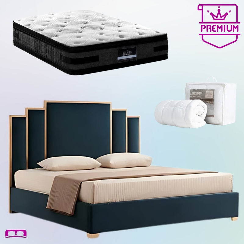 King Premium Package | Bedzy Luxe Austin Bed Frame Turquoise, Luna Series Euro Top Mattress (Medium Firm) & Bamboo Mattress Topper! - Bedzy Australia