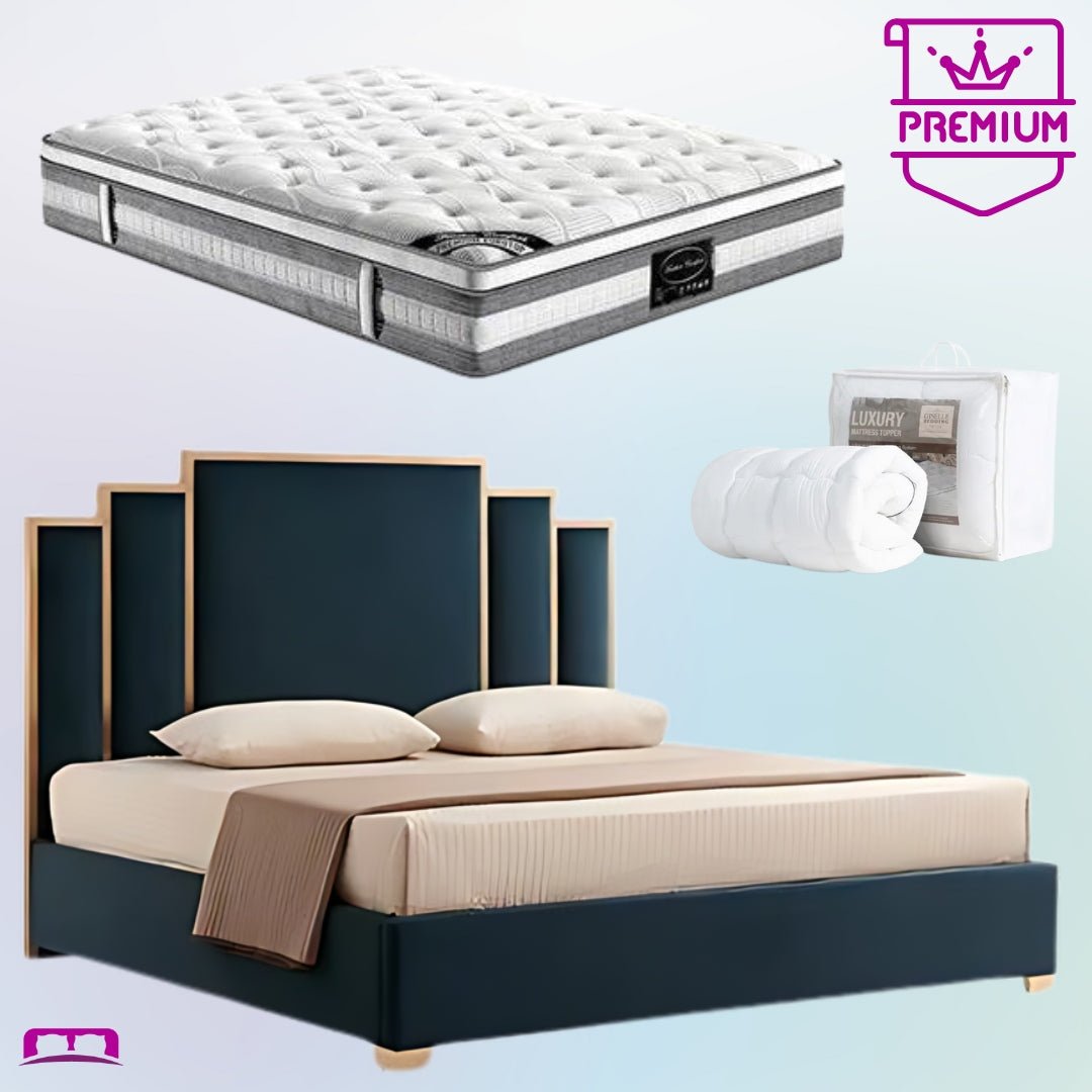 King Premium Package | Bedzy Luxe Austin King Bed Frame Turquoise, Plush Premium Euro Top Pocket Spring Mattress (Medium Firm) & Bamboo Mattress Topper! - Bedzy Australia