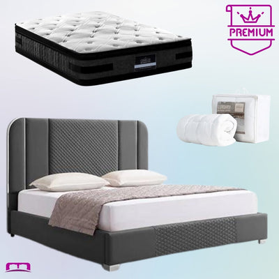 King Premium Package | Bedzy Luxe Halcyon Bed Frame Black, Luna Series Euro Top Mattress (Medium Firm) & Bamboo Mattress Topper! - Bedzy Australia