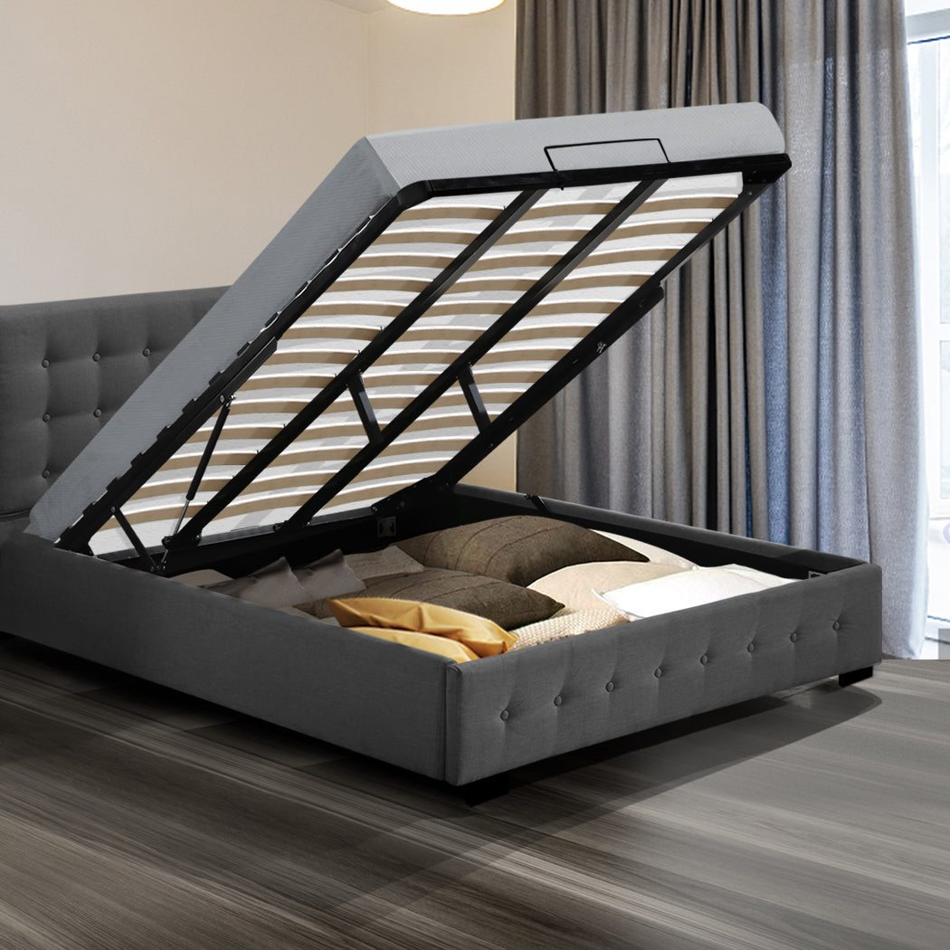 Levede Fabric Bed Frame King Tufted Dark Grey-1954802922613248007
