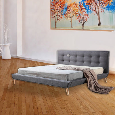 Linen Fabric Deluxe King Bed Frame Grey - Bedzy Australia
