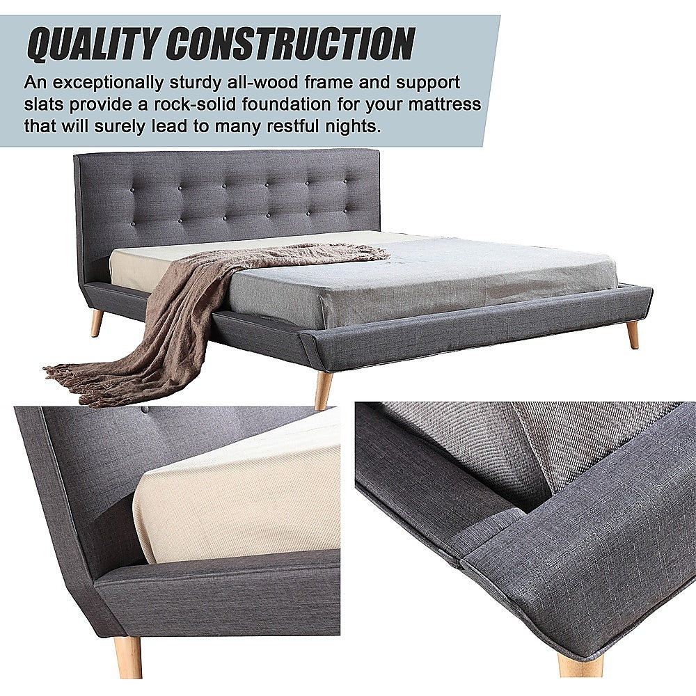 Linen Fabric Deluxe King Bed Frame Grey - Bedzy Australia
