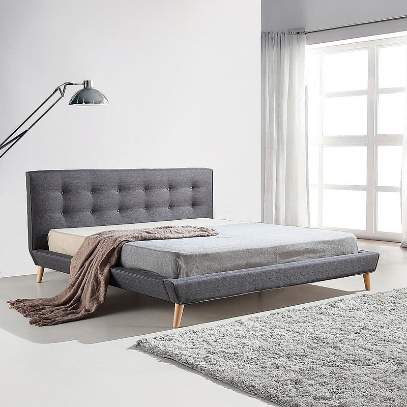 Linen Fabric Deluxe King Bed Frame Grey - Bedzy Australia