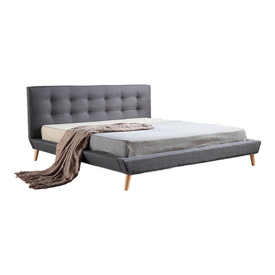 Linen Fabric Deluxe King Bed Frame Grey - Bedzy Australia