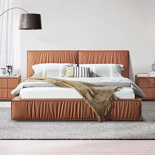 Louis King Bed Frame PU leather KD Slat in Wooden Legs - Furniture > Bedroom > Beds & Bed Frames - Bedzy Australia