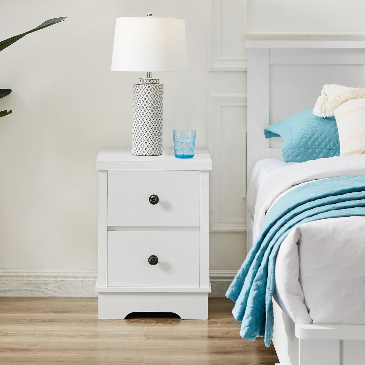 Margaux White Coastal Style Bedside Table - Bedzy Australia