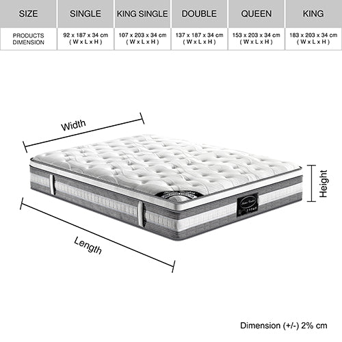 Mattress Euro Top Queen Size Pocket Spring Coil with Knitted Fabric Medium Firm 34cm Thick - Furniture > Mattresses - Bedzy Australia