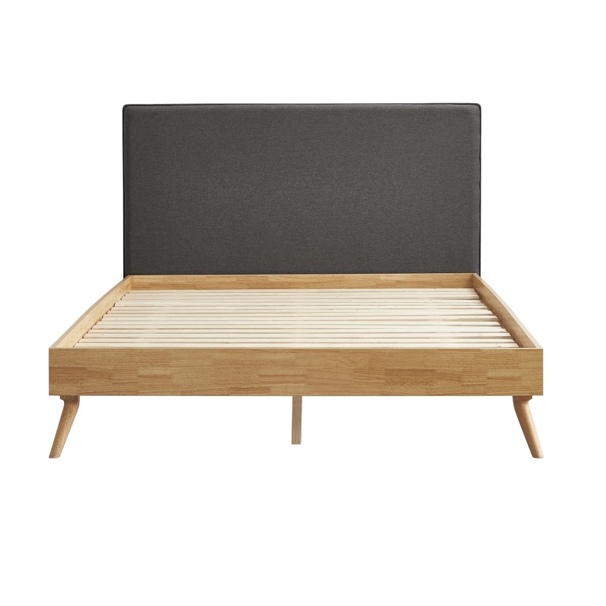 Natural Oak Double Bed Frame With Fabric Headboard - Oak & Grey - Furniture > Bedroom - Bedzy Australia
