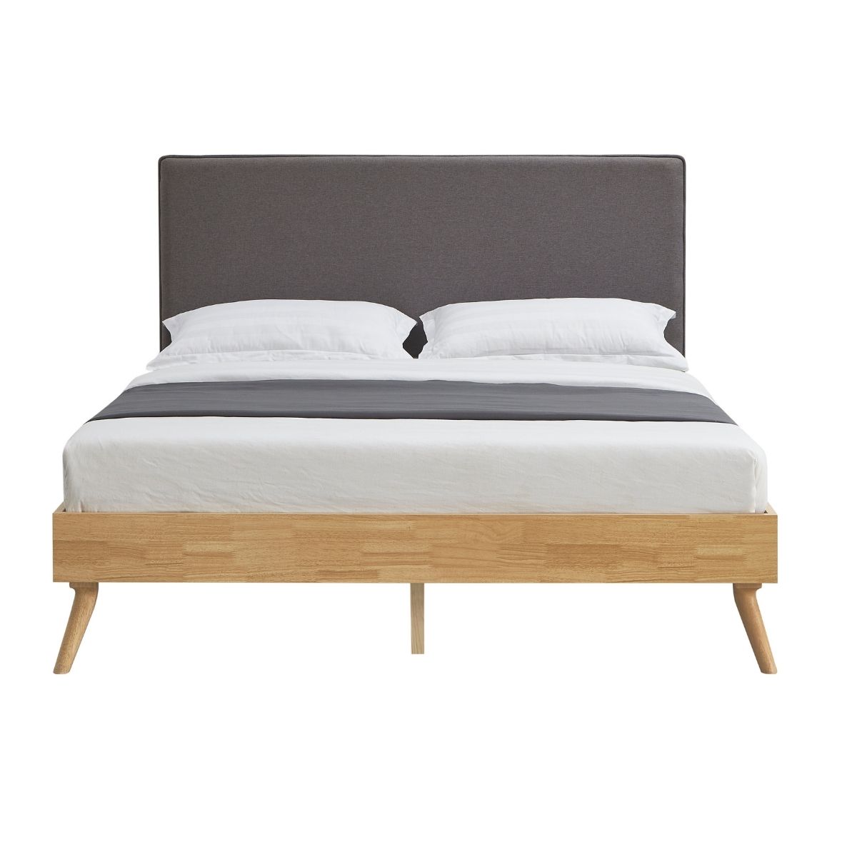 Natural Oak Double Bed Frame With Fabric Headboard - Oak & Grey - Furniture > Bedroom - Bedzy Australia