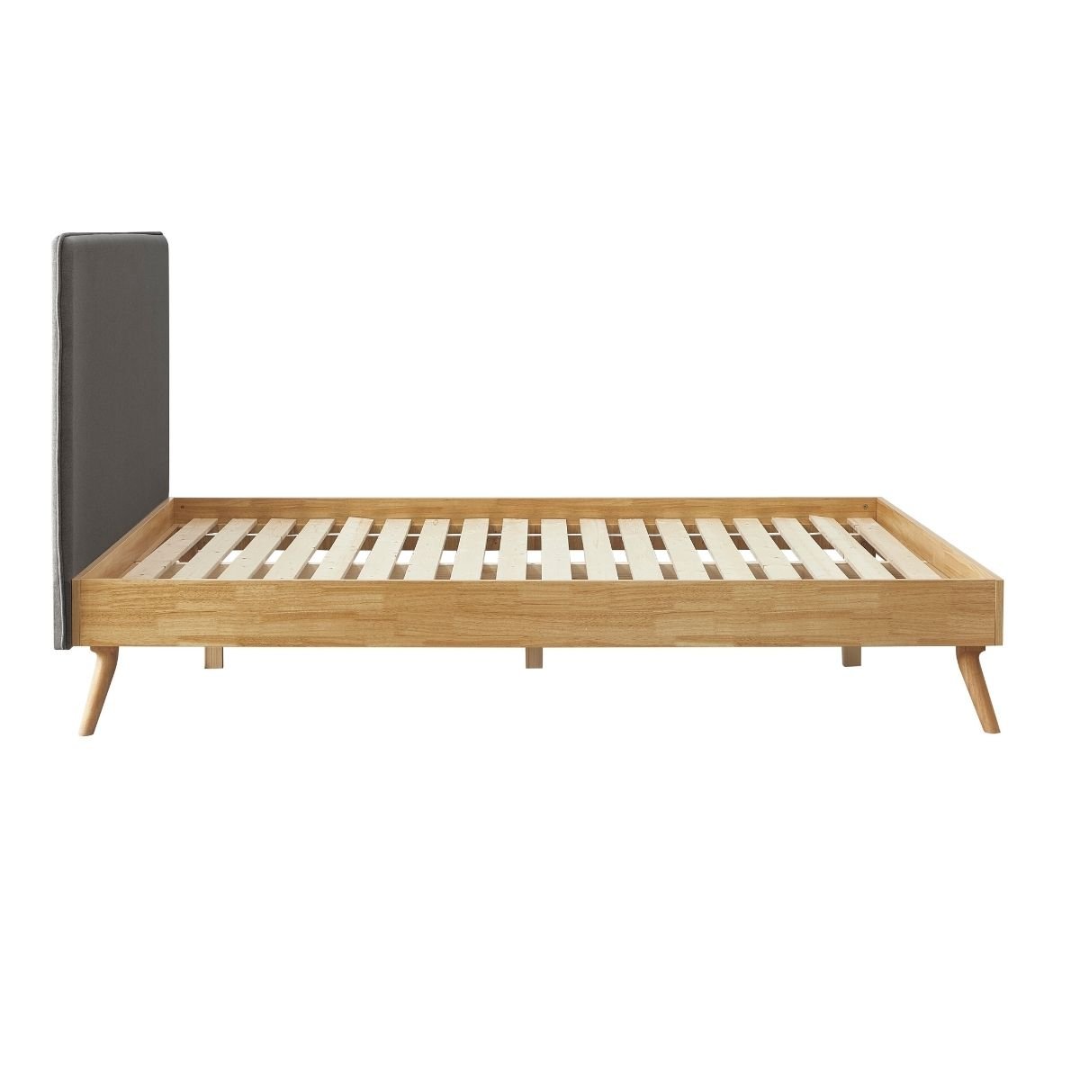 Natural Oak Double Bed Frame With Fabric Headboard - Oak & Grey - Furniture > Bedroom - Bedzy Australia