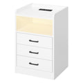 LED Bedside Table with USB Charging and 3 Drawers - White