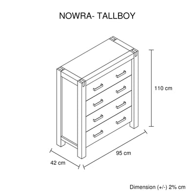 Nowra 4 Drawer Tallboy - Bedzy Australia