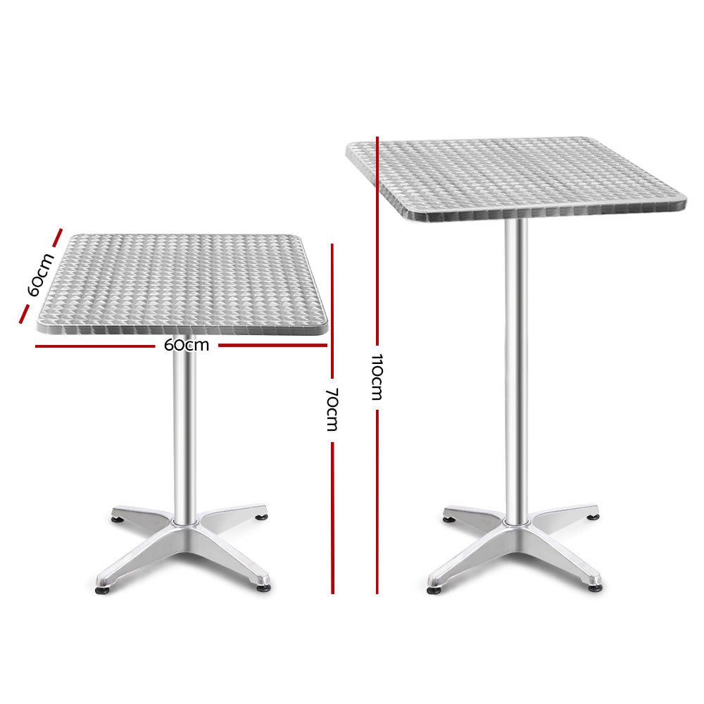Outdoor Bar Table Adjustable Aluminium Square 70/110cm - Furniture > Outdoor - Bedzy Australia