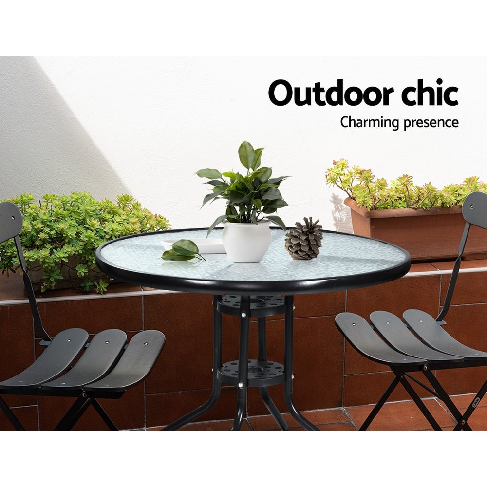 Outdoor Bar Table Glass Cafe Table Steel Side Parasol Hole - Furniture > Outdoor - Bedzy Australia
