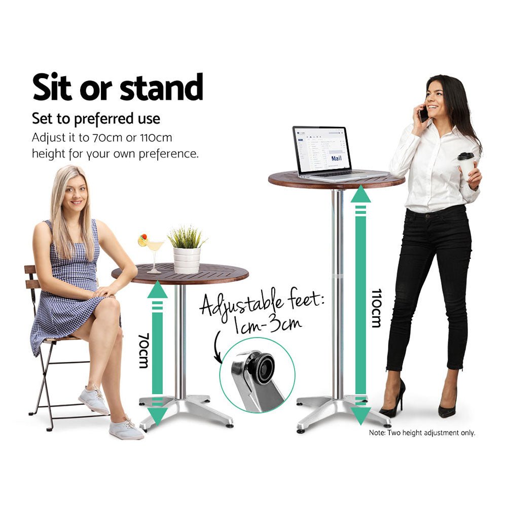 Outdoor Bar Table Wooden Cafe Table Aluminium Pole Round - Furniture > Outdoor - Bedzy Australia
