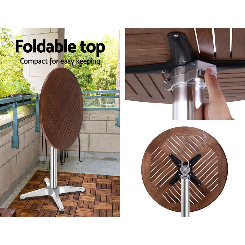 Outdoor Bar Table Wooden Cafe Table Aluminium Pole Round - Furniture > Outdoor - Bedzy Australia