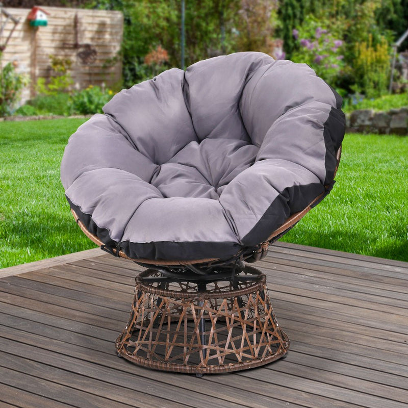 Outdoor Chairs Outdoor Furniture Papasan Chair Wicker Patio Garden Brown - Furniture > Bar Stools & Chairs - Bedzy Australia