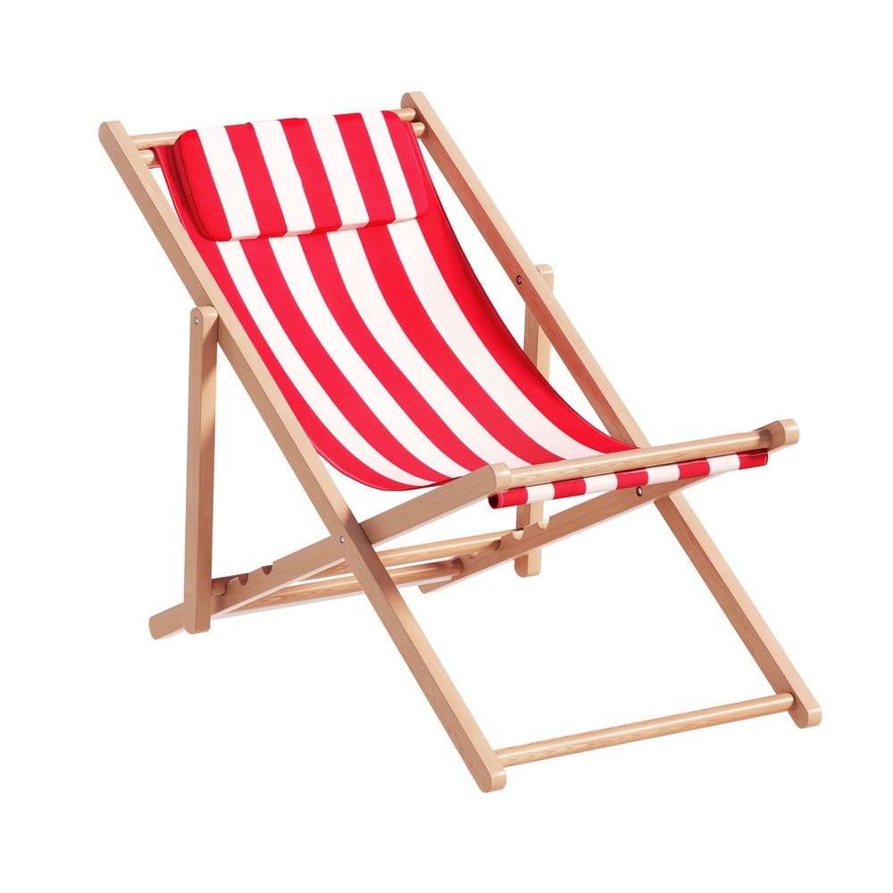 Outdoor Deck Chair Wooden Sun Lounge Folding Beach Patio Furniture Red - Furniture > Outdoor - Bedzy Australia