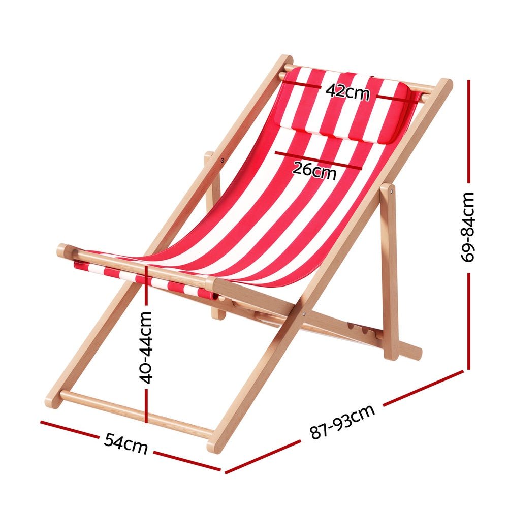 Outdoor Deck Chair Wooden Sun Lounge Folding Beach Patio Furniture Red - Furniture > Outdoor - Bedzy Australia