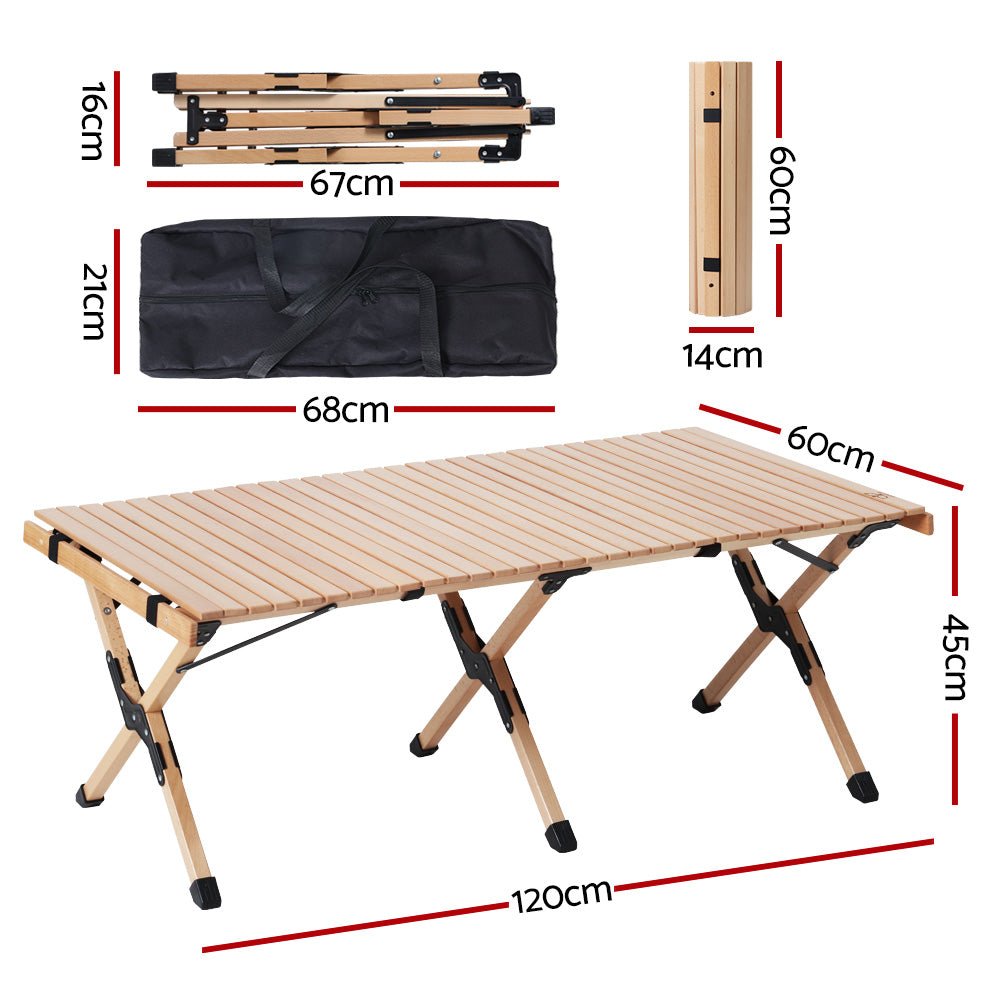 Outdoor Furniture Wooden Egg Roll Picnic Table Camping Desk 120CM - Furniture > Outdoor - Bedzy Australia