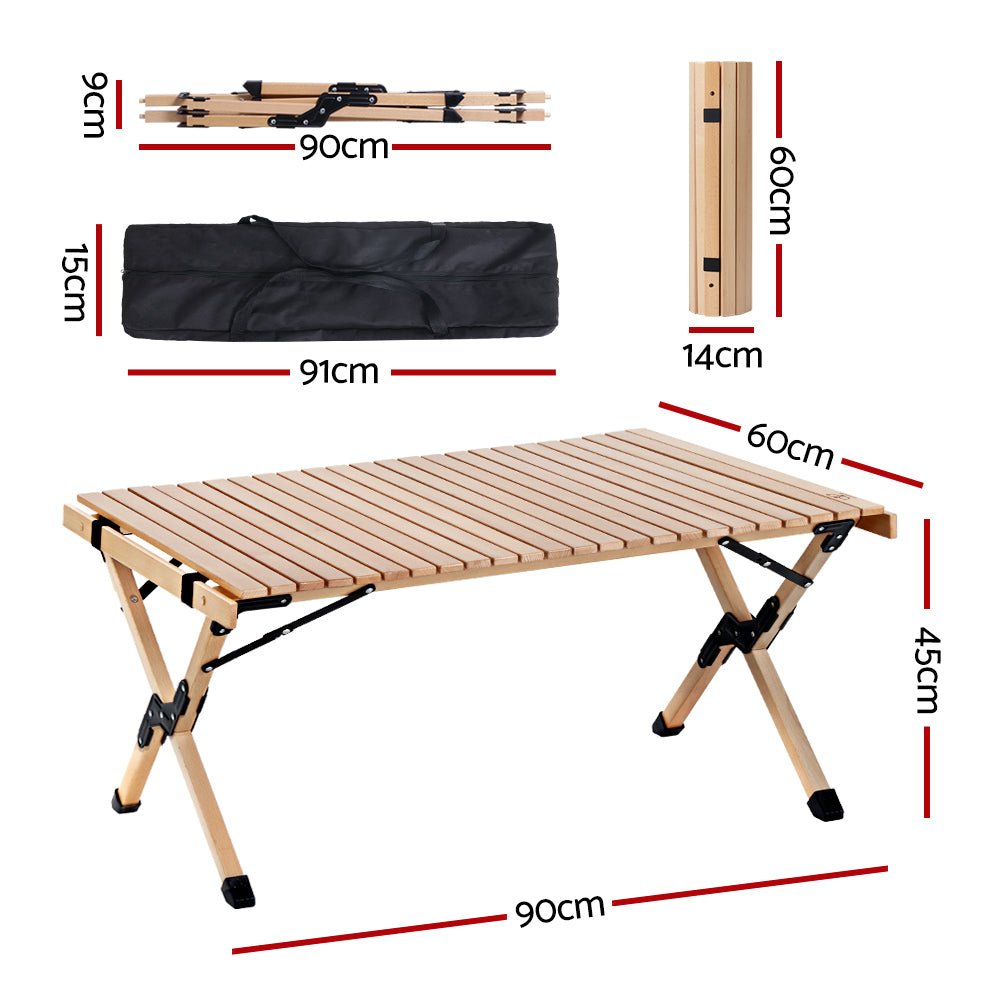 Outdoor Furniture Wooden Egg Roll Picnic Table Camping Desk 90CM - Furniture > Outdoor - Bedzy Australia